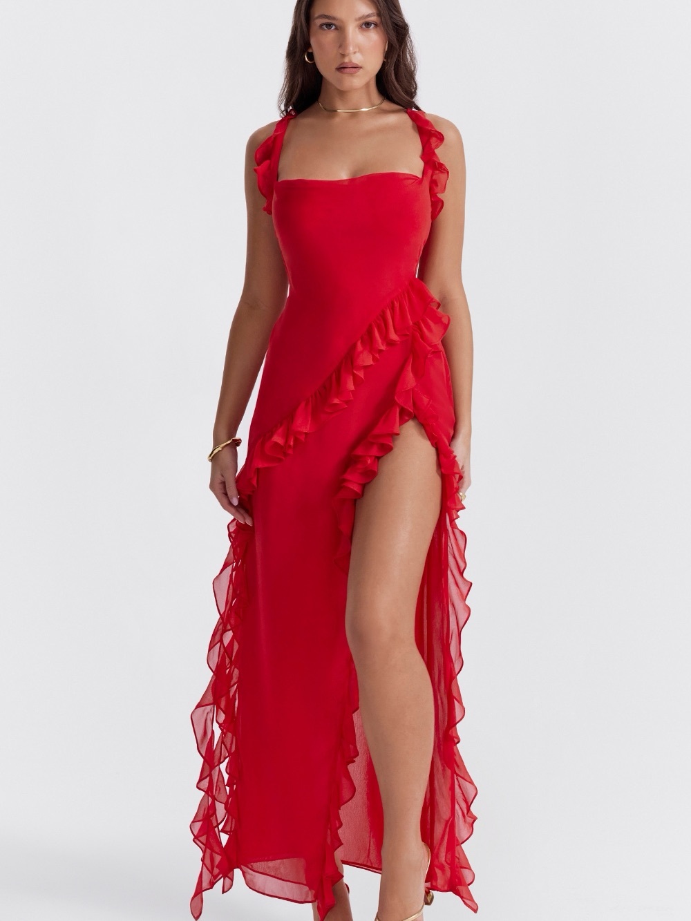 House of CB Ariela Cherry Ruffle Maxi Dress S